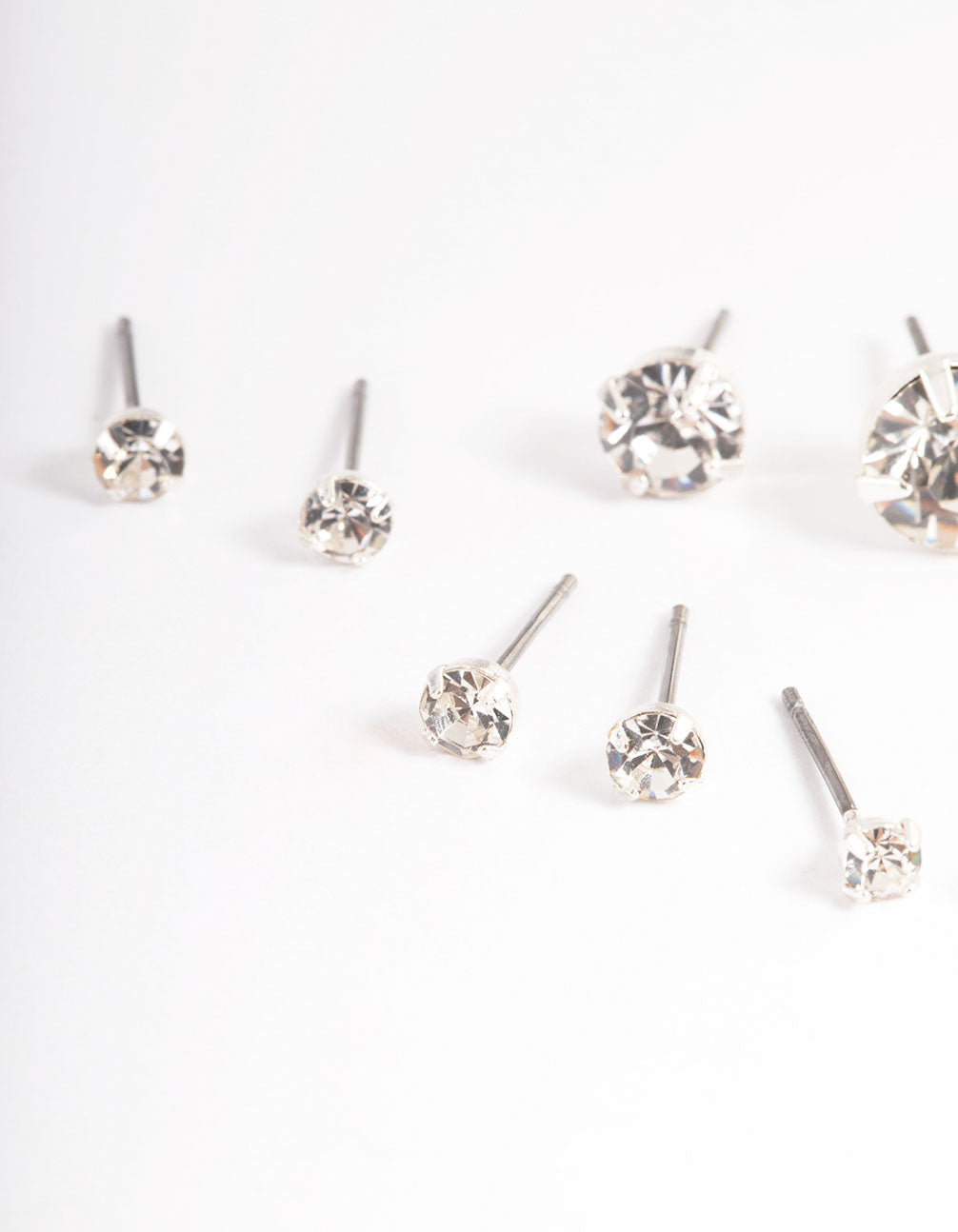 Silver Classic Diamante Stud Stack Earrings