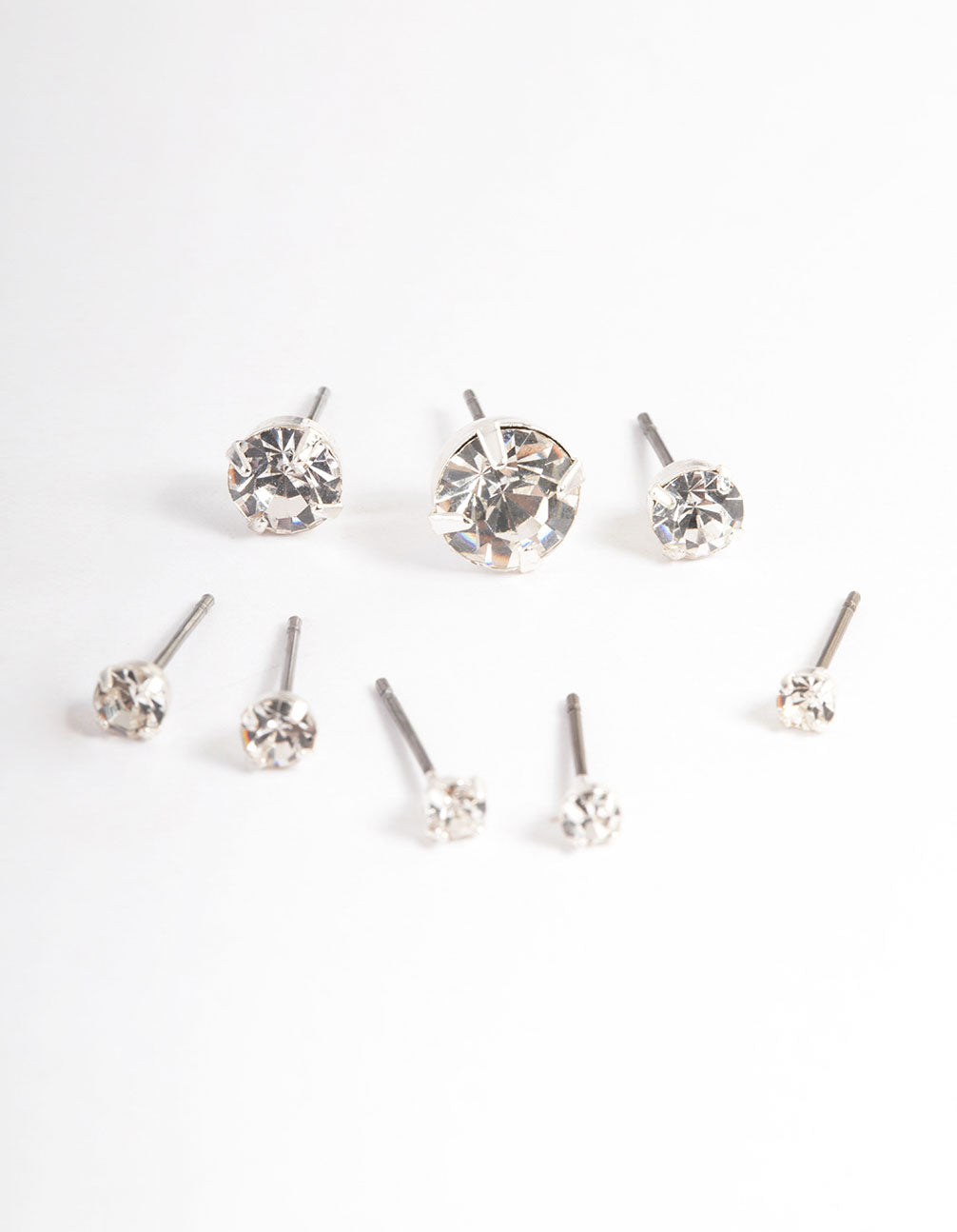 Silver Classic Diamante Stud Stack Earrings