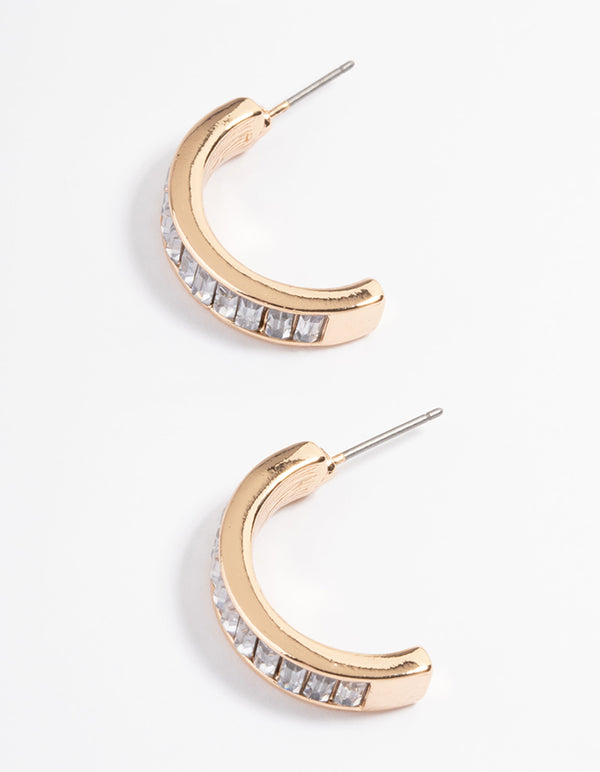 Gold Clear Huggie Earrings