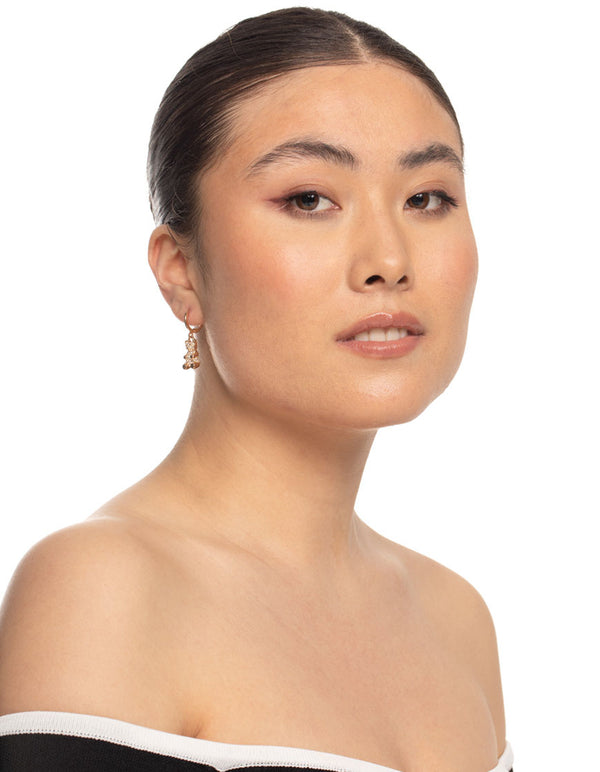 Gold Diamante Teddy Bear Huggie Earrings