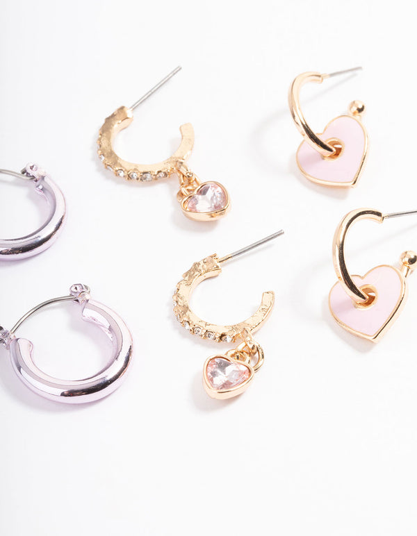 Pink Metalic Heart Earrings Pack