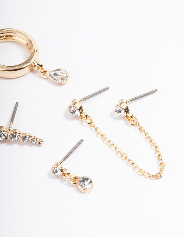 Gold Diamante Circle & Teardrop Mix Ear Stack