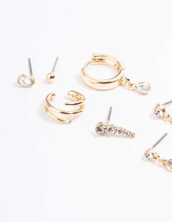 Gold Diamante Circle & Teardrop Mix Ear Stack