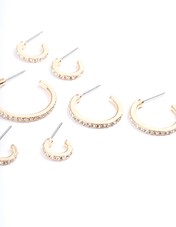 Gold Diamante Multi Size 4-Pack Hoop Earrings