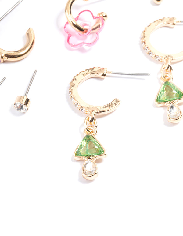 Gold Mushroom Hoop & Stud Earring 6-Pack