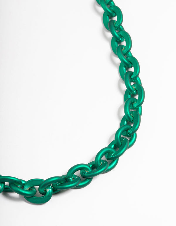 Green Metallic Coated Chain Necklace