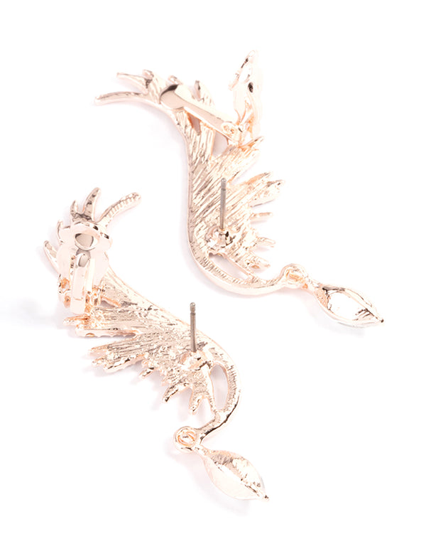 Rose Gold Diamante Wing Drop Cuff Earrings