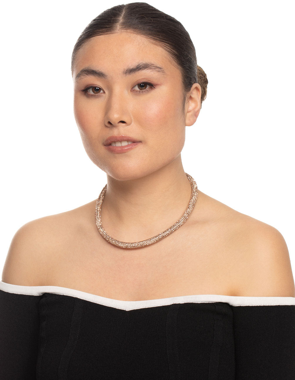 Rose Gold Skinny Diamante Tube Necklace