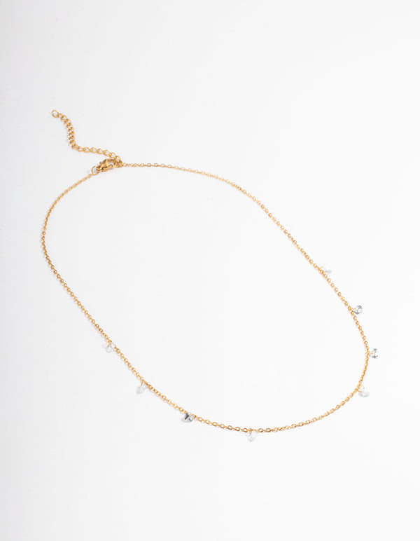 Gold Plated Stainless Steel Cubic Zirconia Drop Fine Chain Necklace