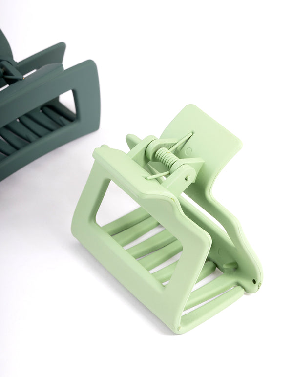 Green Mixed Rectangle Hair Claw Clip Pack