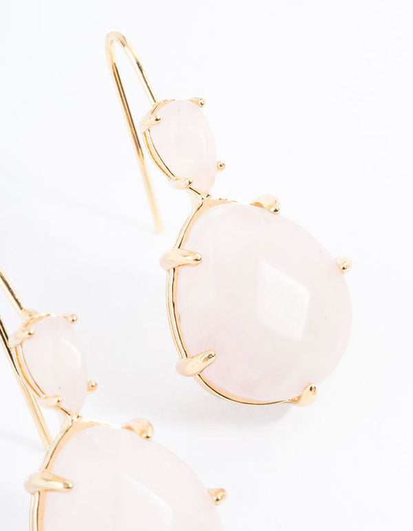 Gold Plated Rose Quartz Double Oval Drop Earring