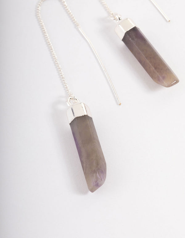 Silver Plated Amethyst Irregular Thread Earring
