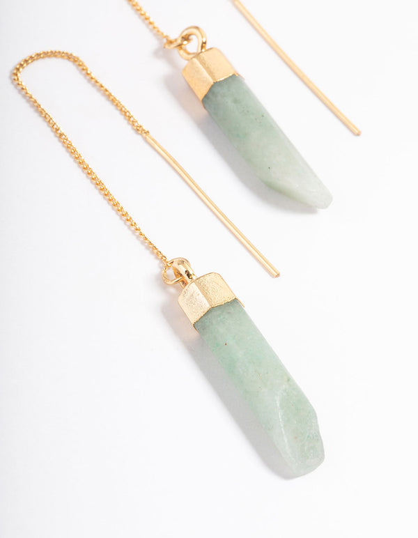 Gold Plated Green Aventurine Irregular Thread Earring
