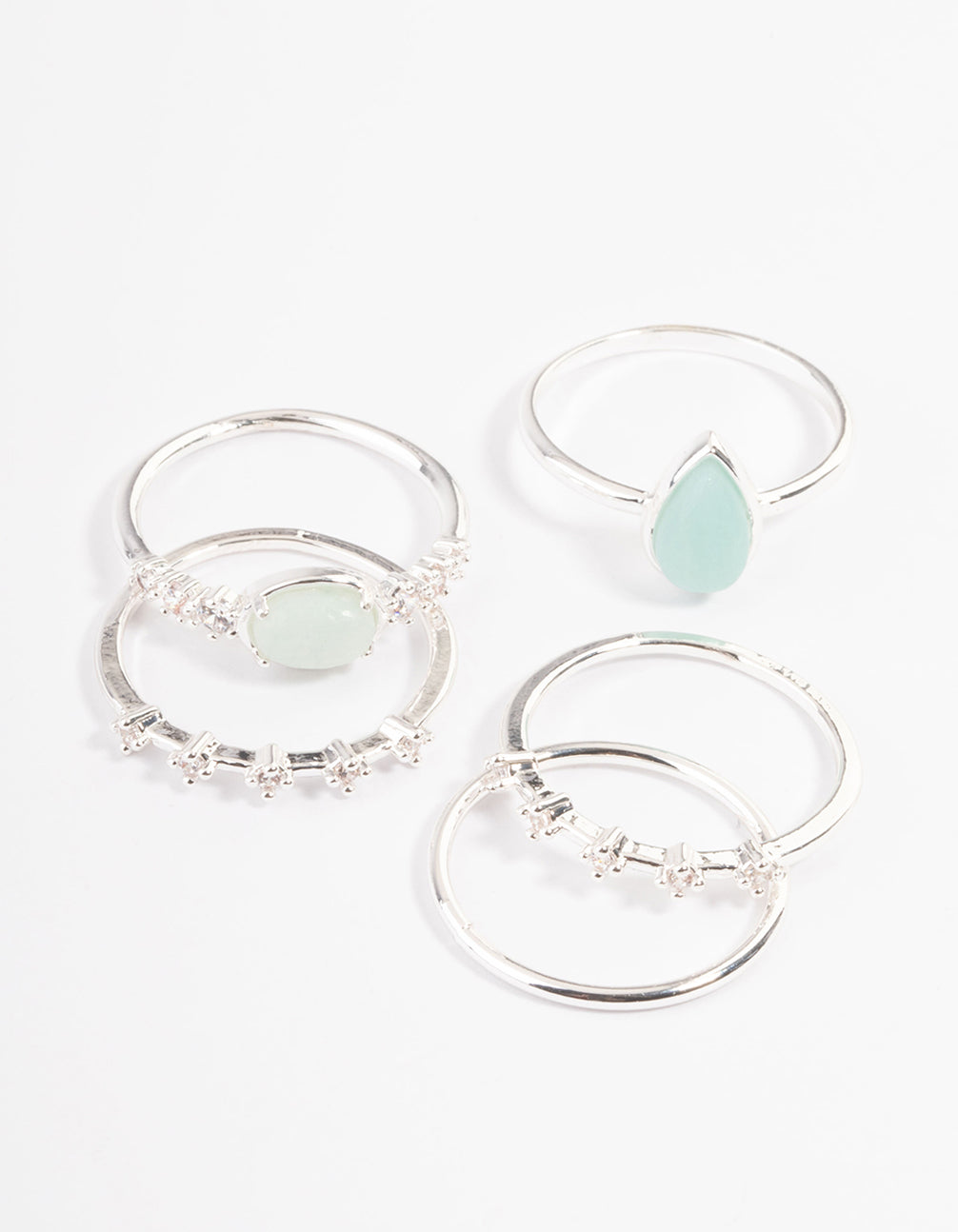 Silver Plated Amazonite Cubic Zirconia Dainty Stack Ring