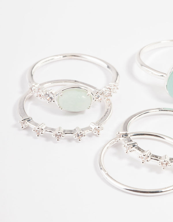 Silver Plated Amazonite Cubic Zirconia Dainty Stack Ring