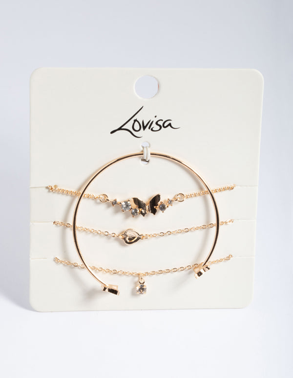 Gold Diamante Butterfly Twist Bracelet 4-Pack