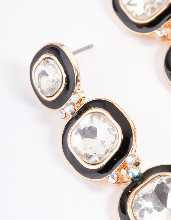 Black Square Stone Enamel Drop Earrings