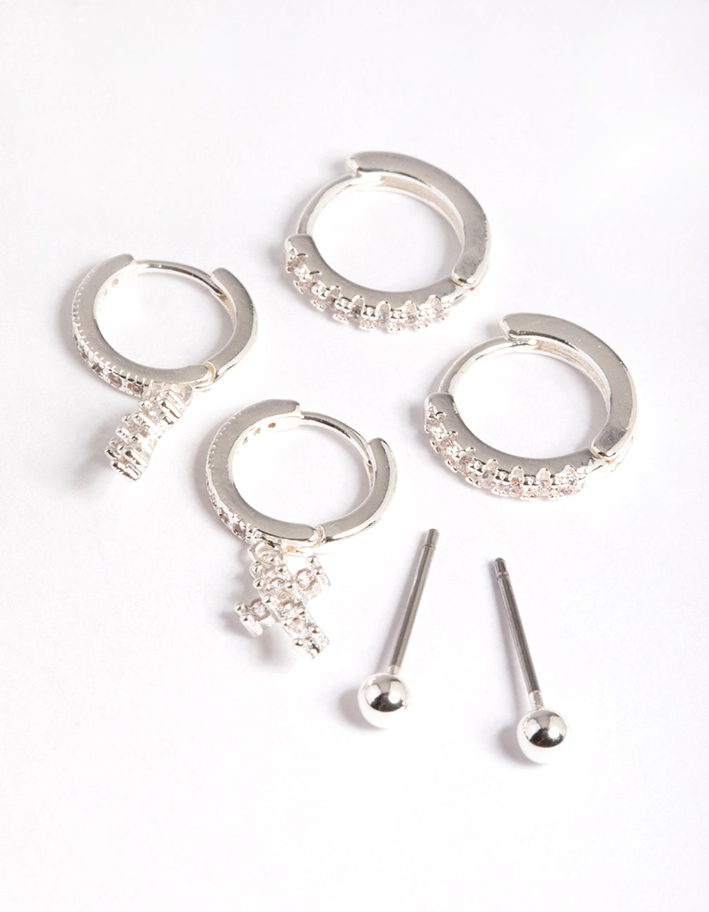 Silver Plated Brass Cubic Zirconia Pave Cross Earrings 6-Pack