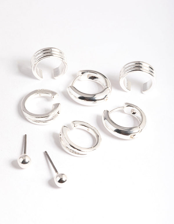 Silver Basic Huggie & Cuff Earrings 8-Pack