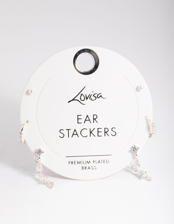 Silver Plated Brass Cubic Zirconia Pear Chain Earring 6-Pack