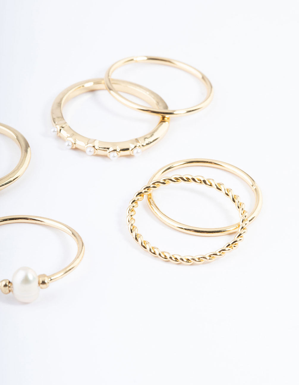 Gold Plated Freshwater Pearl Mixed Band Rings 6-Pack