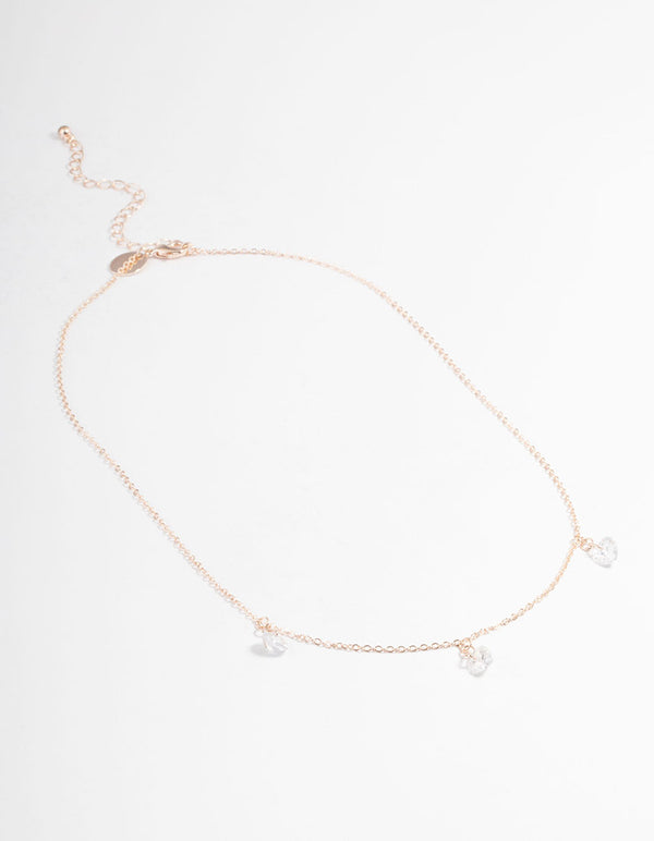 Rose Gold Cubic Zirconia Heart Droplet Necklace