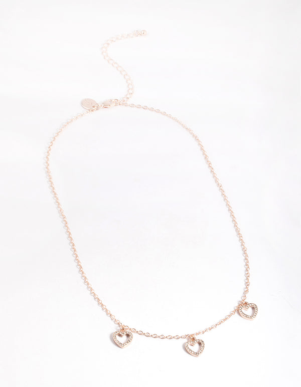 Rose Gold Diamante Heart Droplet Necklace