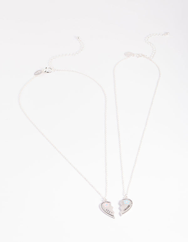 Silver Best Friend Flower Heart Necklace Pack