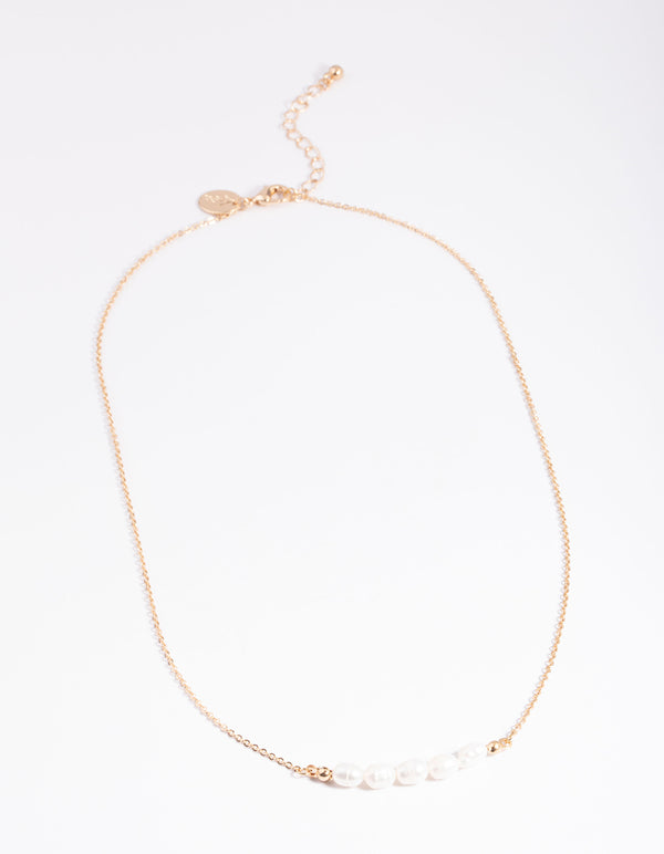 Gold Five Freshwater Pearl Simple Necklace