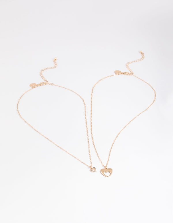 Gold Double Mixed Open Heart Necklace