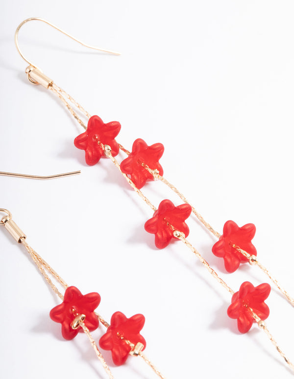 Red Bell Flower Drop Earrings