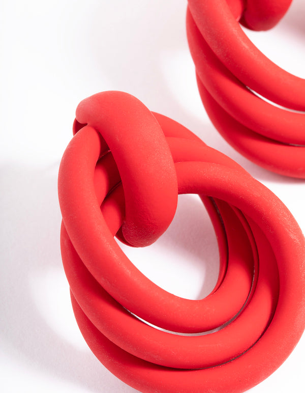 Red Mini Textured Knot Drop Earrings