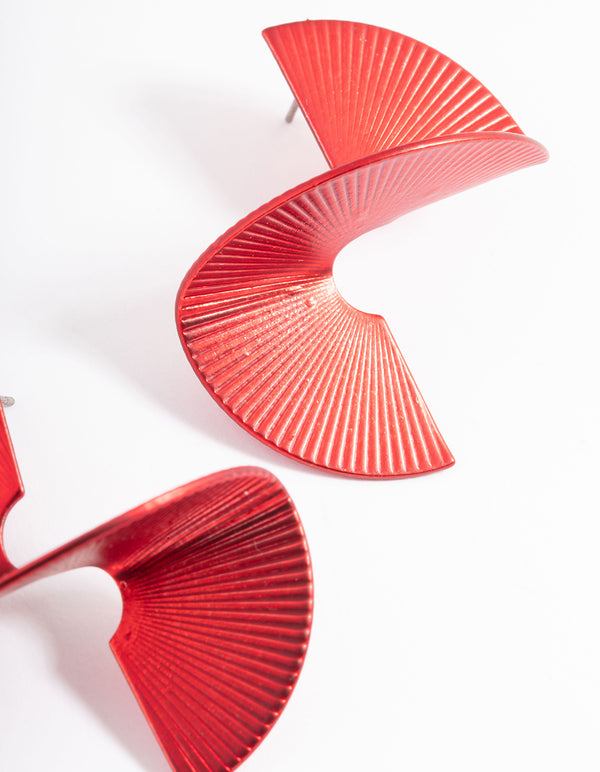 Red Coated Twisted Fan Stud Earrings