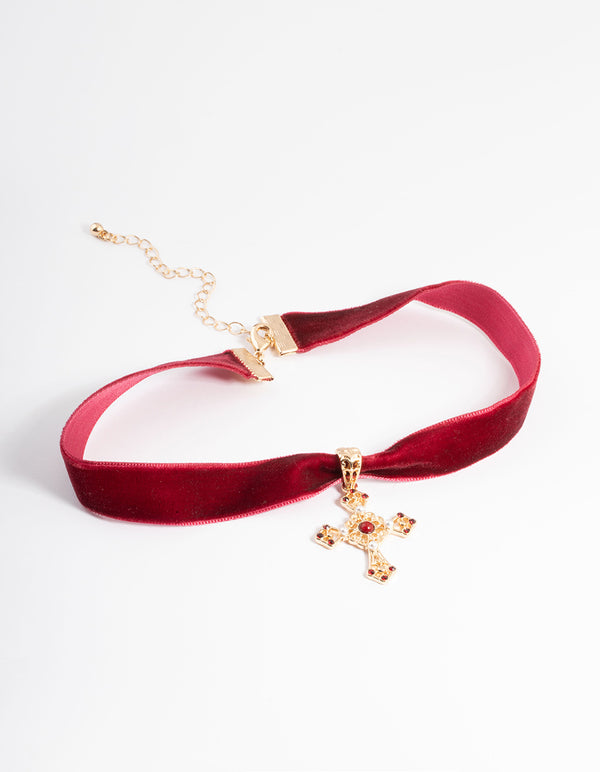 Red Pearl Cross Choker