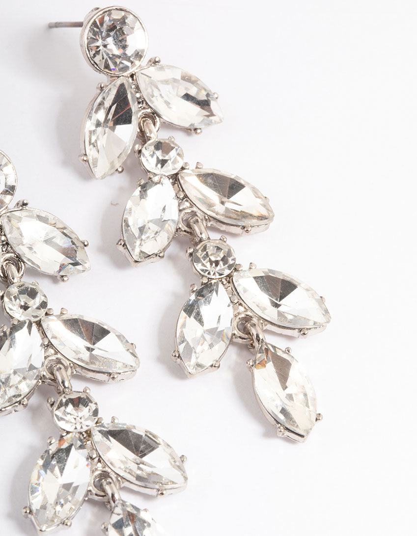 Silver Mini Stone Leaf Drop Earrings