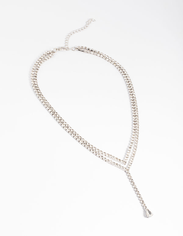 Silver Double Row Teardrop Chain Y-Necklace