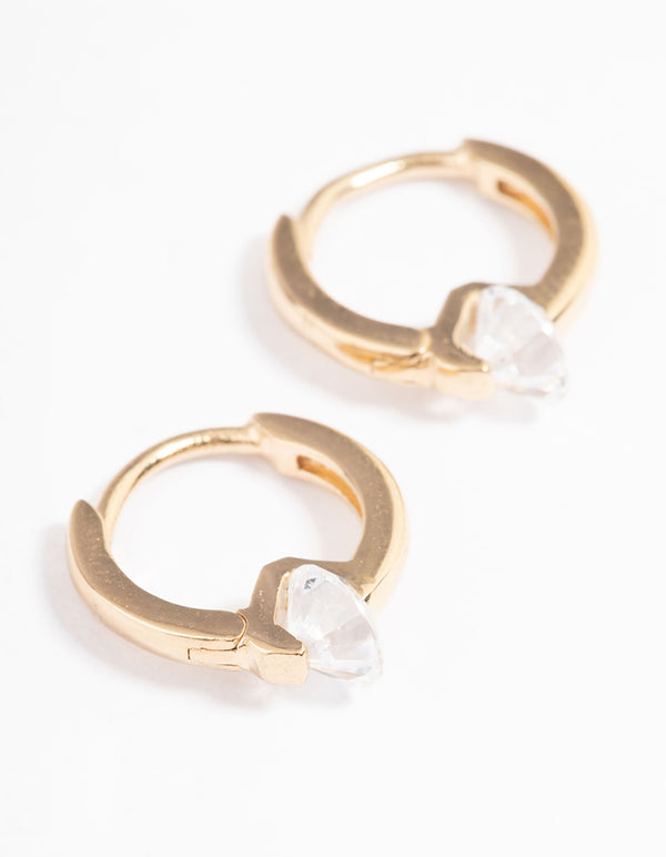 Gold Plated Sterling Silver Round Cubic Zirconia Huggie Earrings