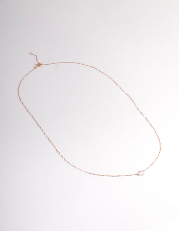 Rose Gold Plated Sterling Silver Cubic Zirconia Floating Heart Necklace