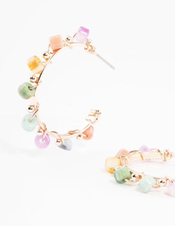 Rose Gold Beaded Hoop Earrings