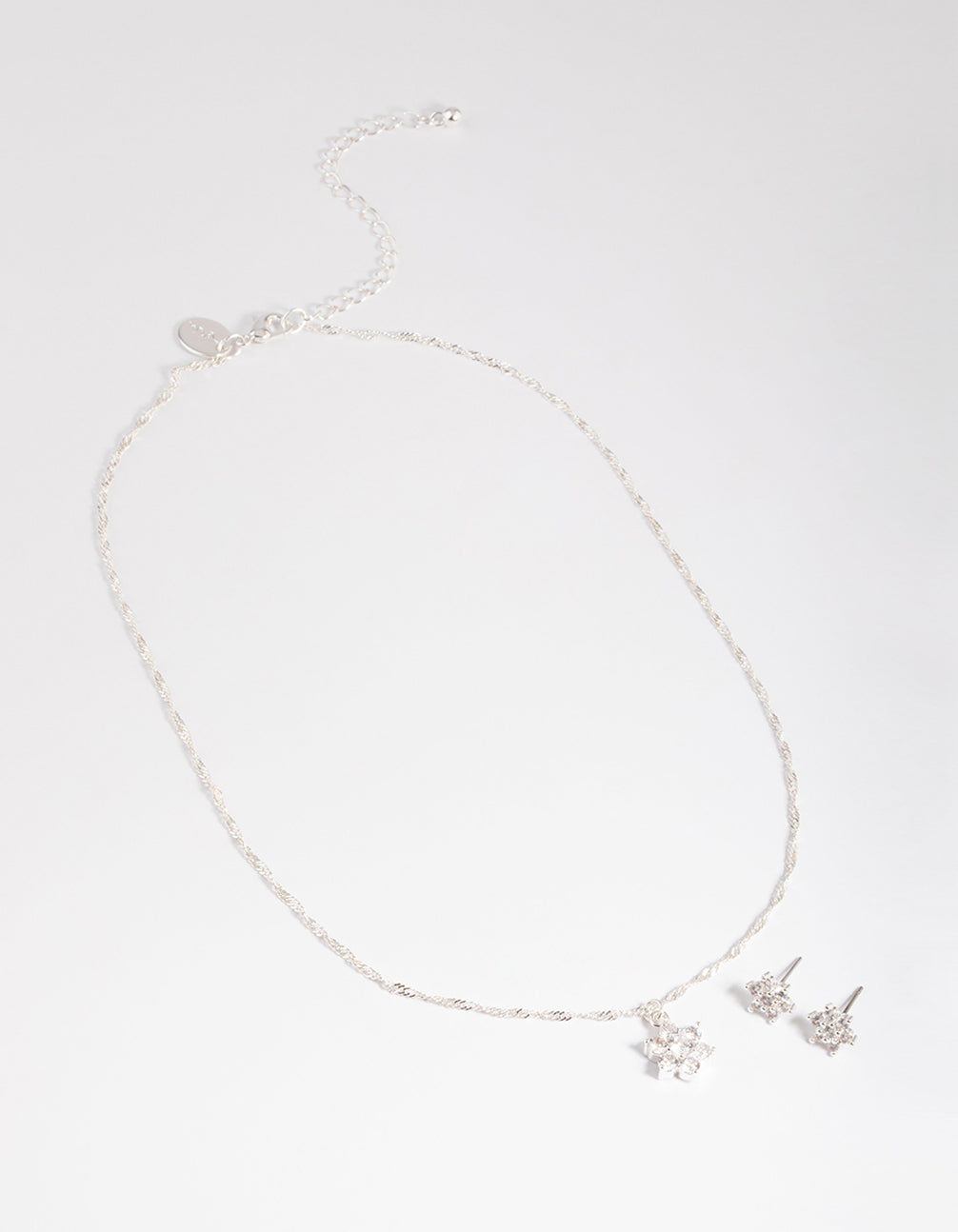 Silver Cubic Zirconia Twist Chain Star Earrings & Necklace Set