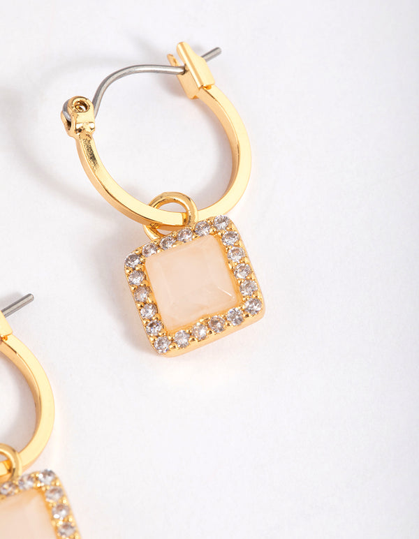 Gold Plated Rose Quartz Halo Charm Hoop Earrings