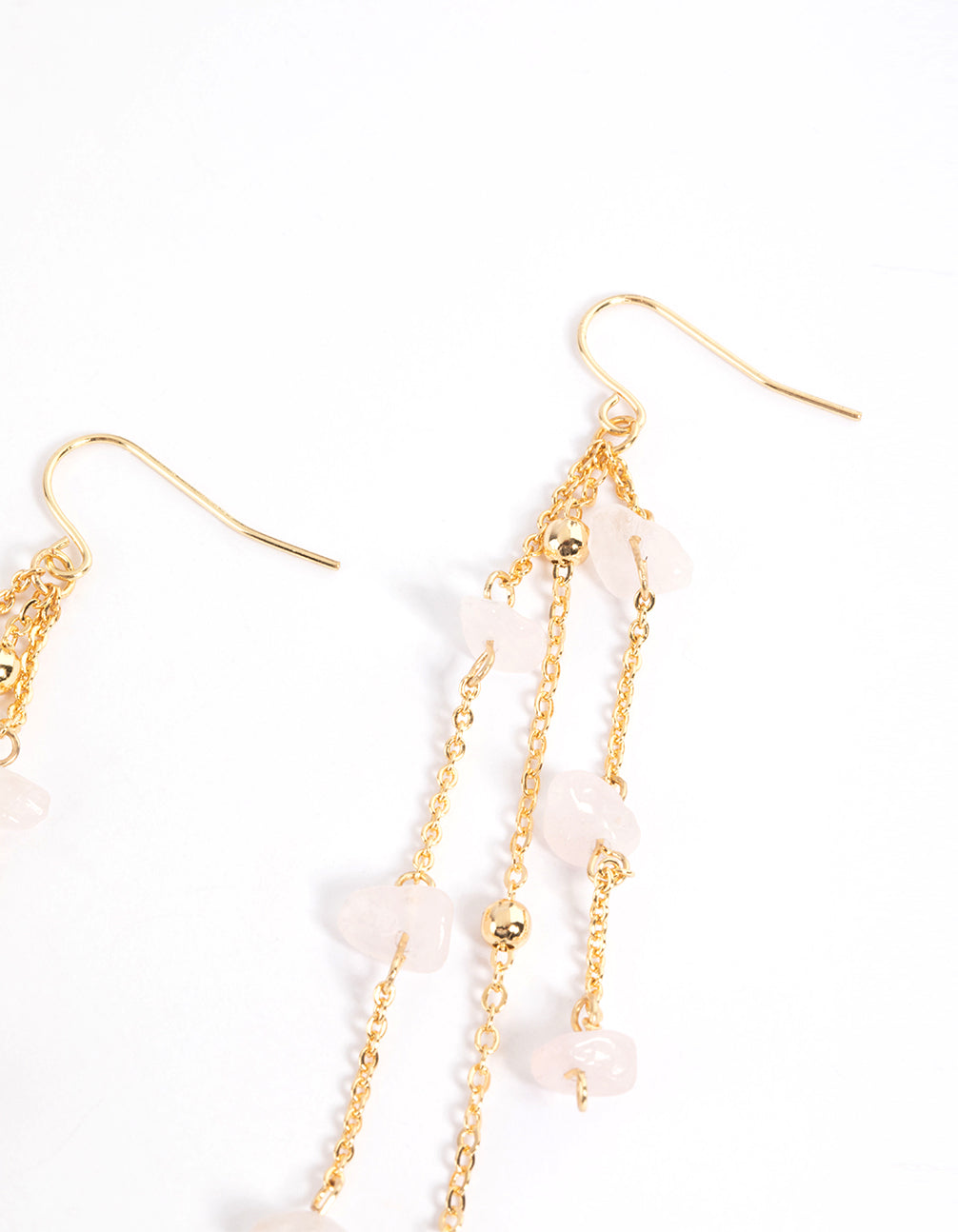 Gold Plated Rose Quartz Fine Chain Drop Earrings