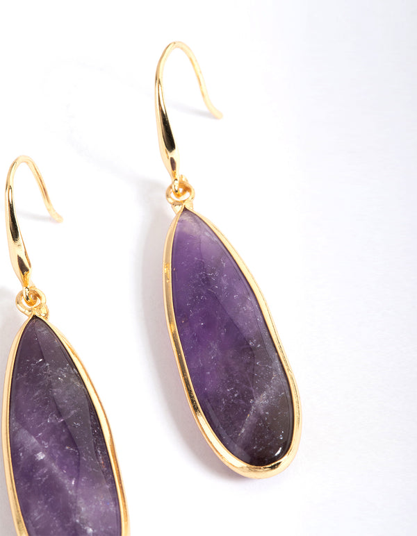 Gold Plated Amethyst Long Facet Drop Earrings