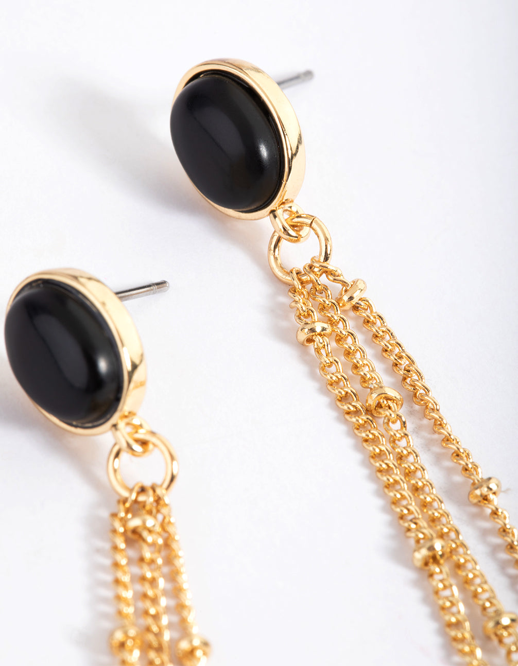 Gold Plated Black Onyx Ball Chain Drop Earrings
