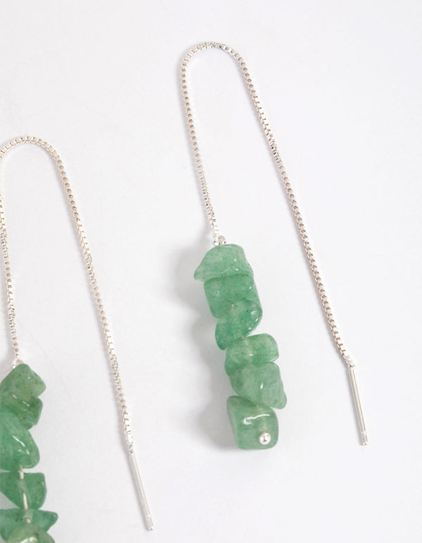 Silver Plated Green Fluorite Box Thread Earrings