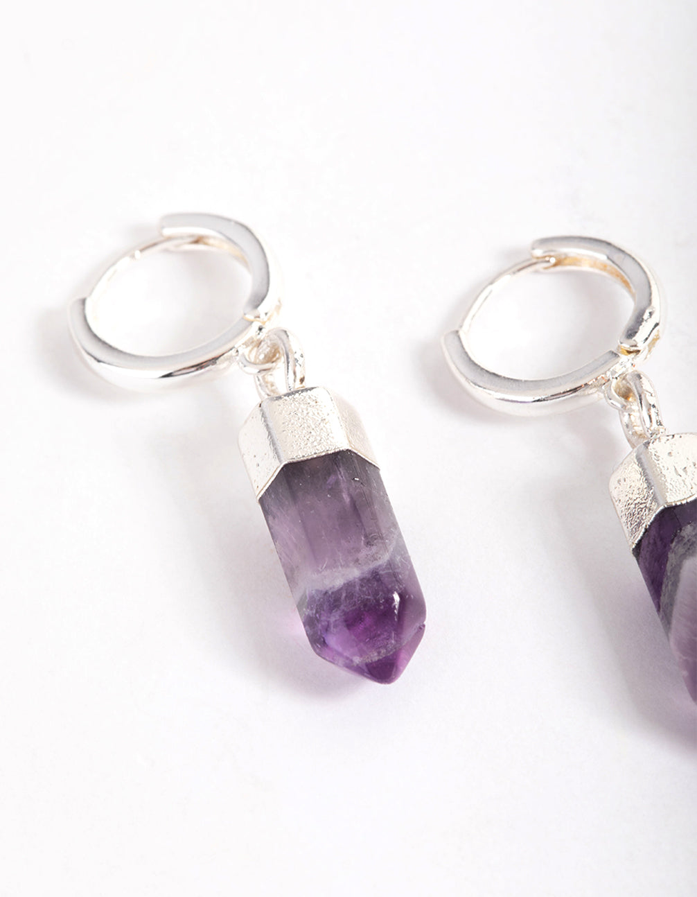 Silver Plated Amethyst Shard Huggie Earrings