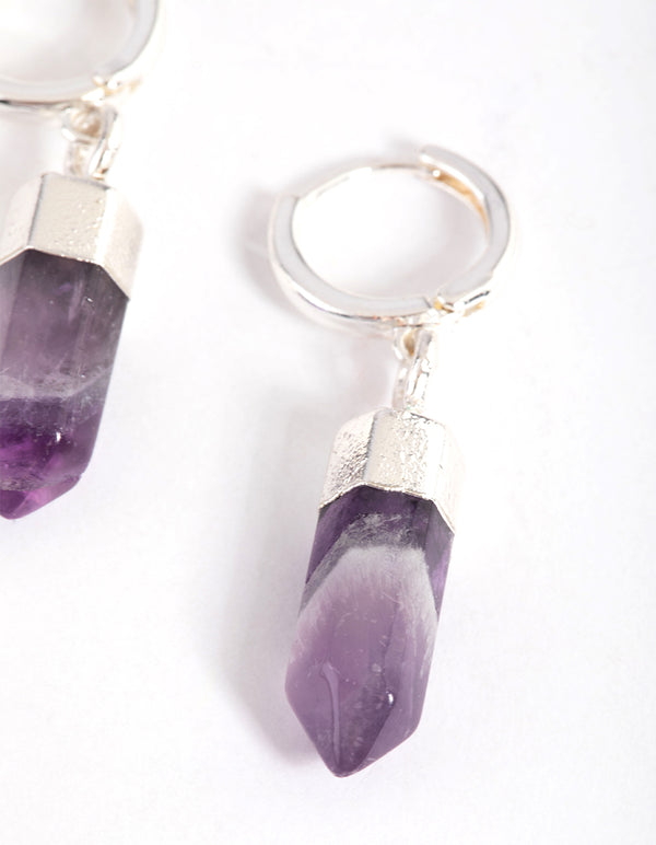 Silver Plated Amethyst Shard Huggie Earrings