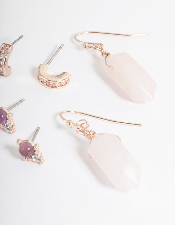 Rose Gold Plated Shard Drop Stack Earrings