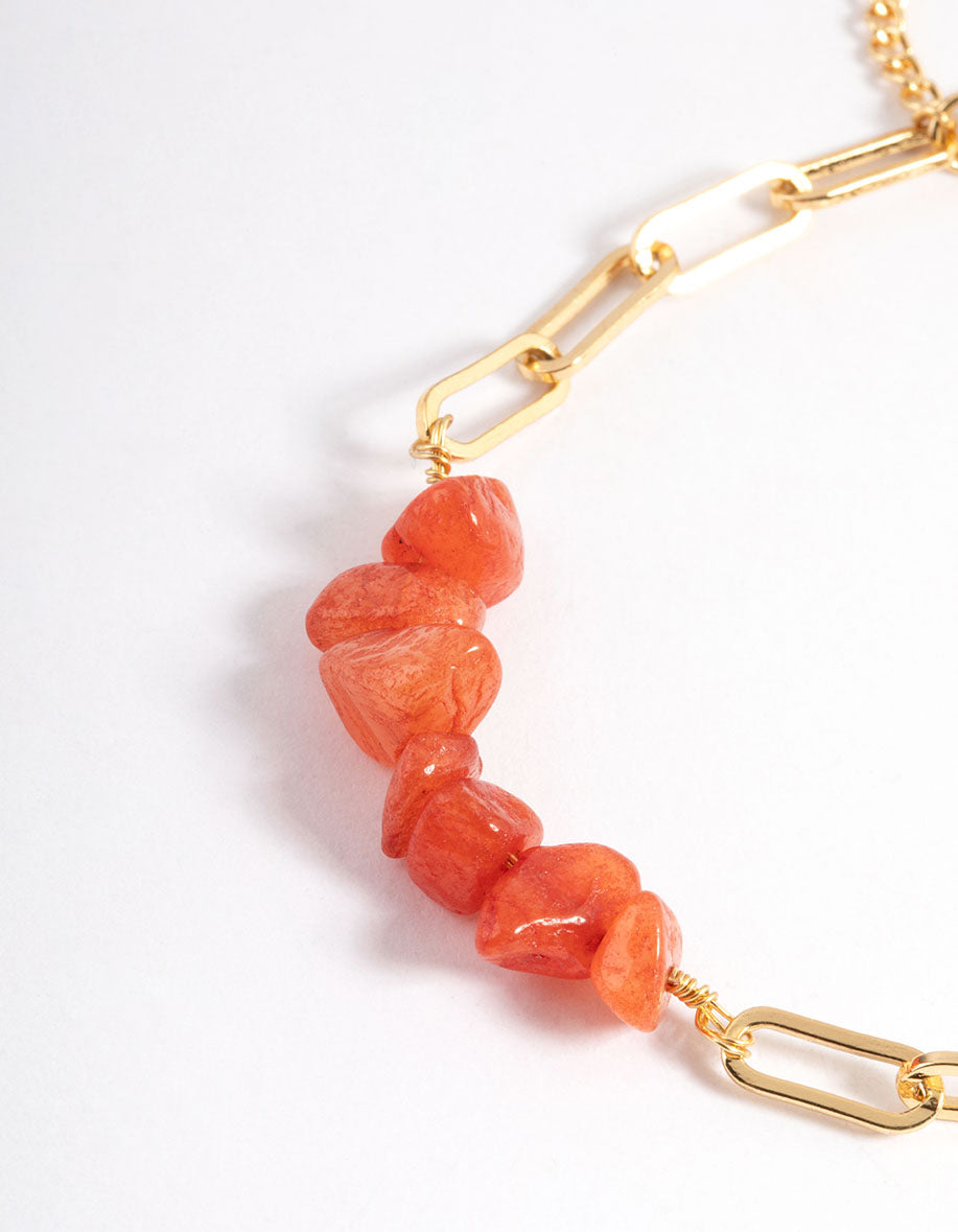 Gold Plated Orange Oval Chip Bracelet