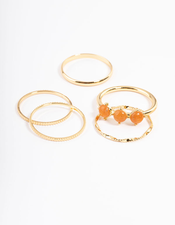 Gold Plated Orange Triangle Round Stack Ring